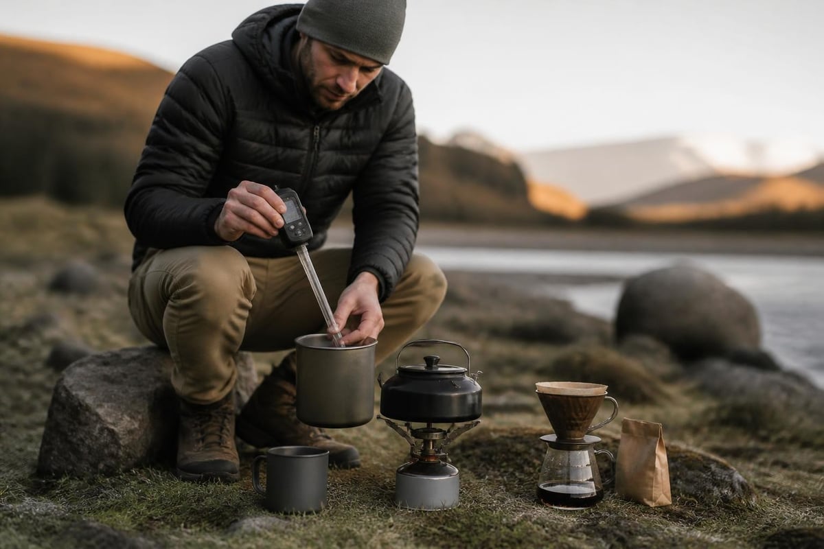 Camp coffee water preparation