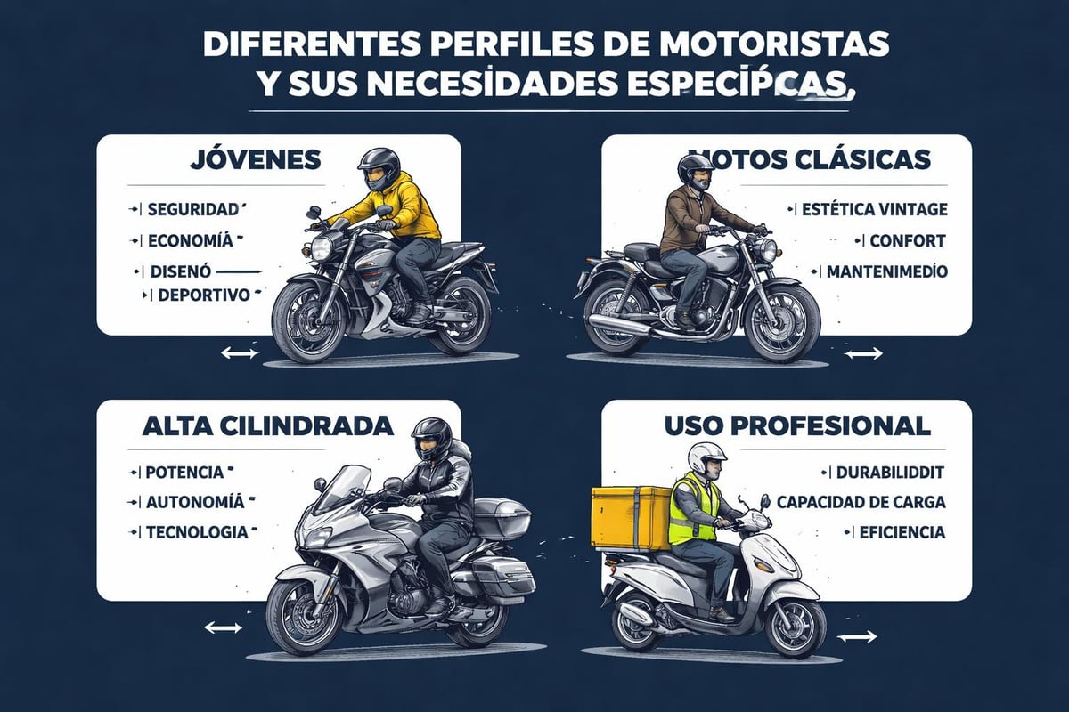Mejores Seguros de Moto 2026: Guía Completa 4 Perfiles motoristas necesidades