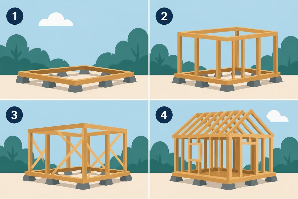 Timber frame raising sequence