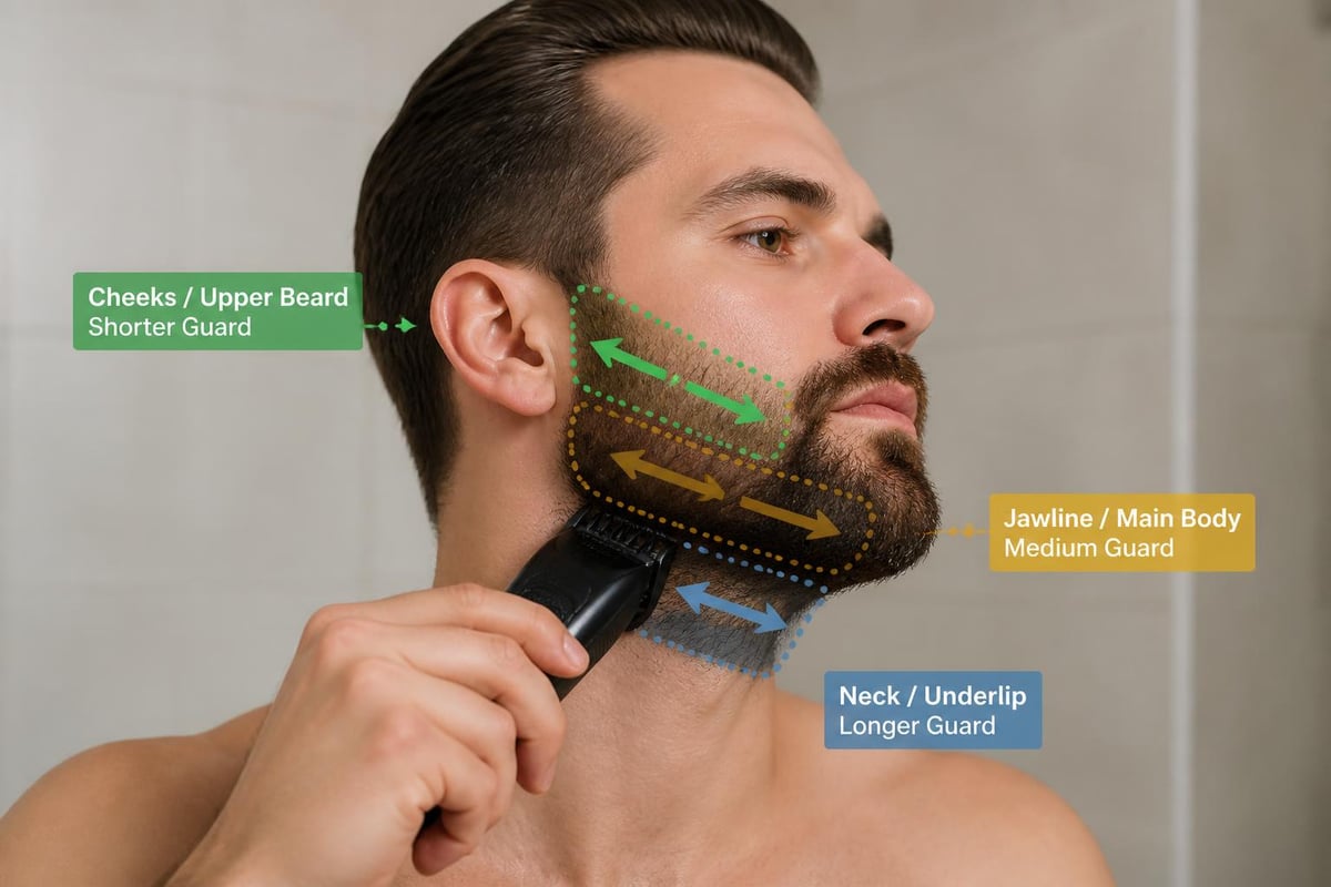 Three-zone beard trimming method