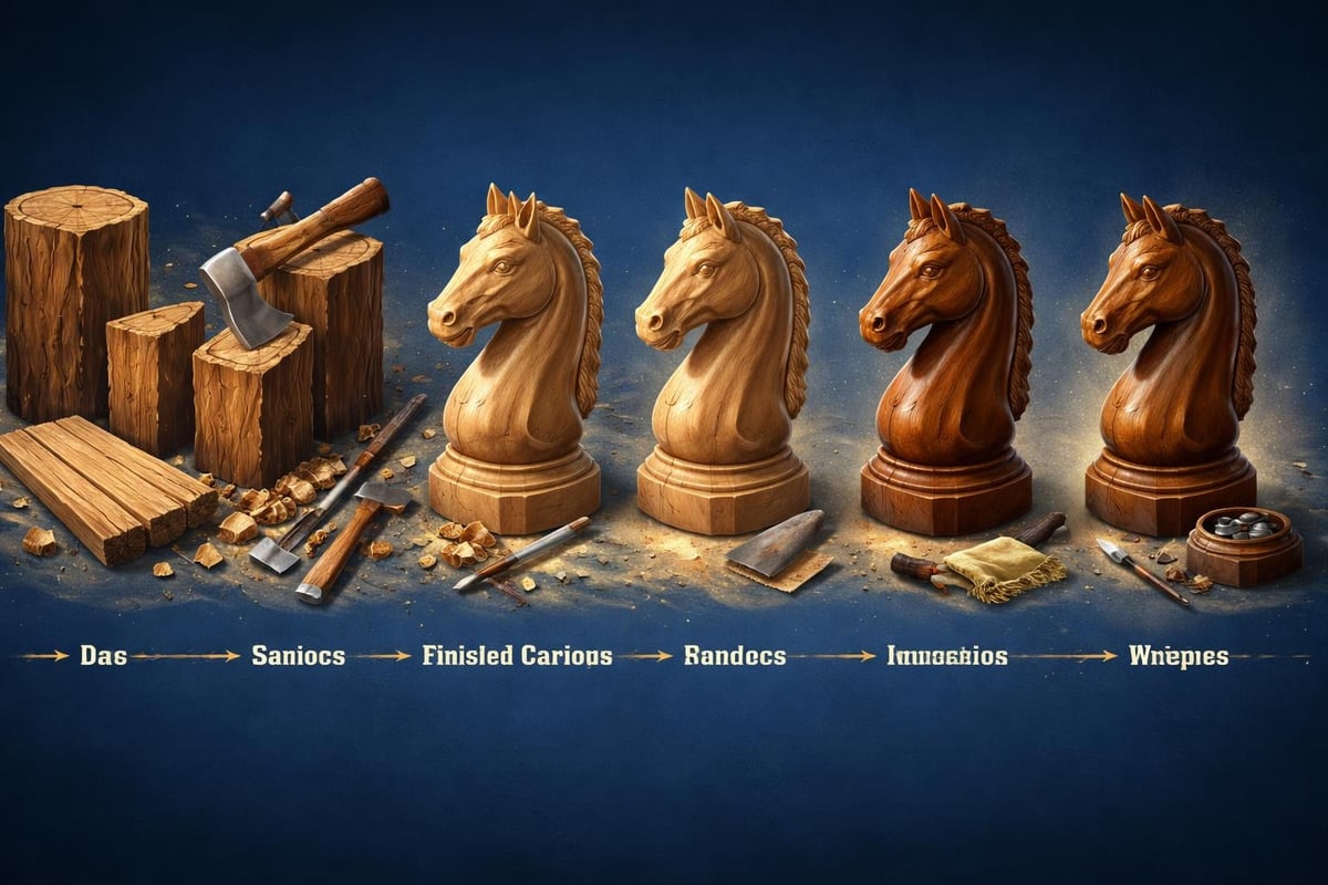 Hand carving chess piece process