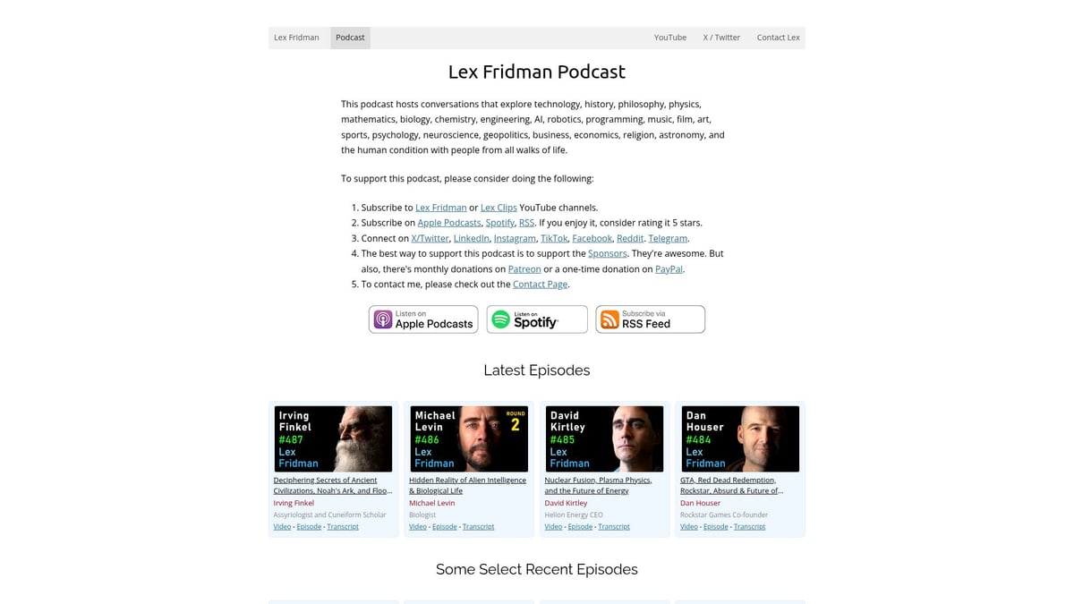 12 Must-Hear Long Form Podcasts to Binge in 2026 - Lex Fridman Podcast