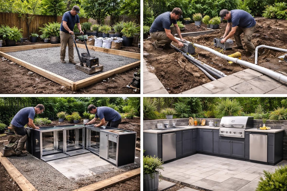 Charcoal outdoor kitchen installation