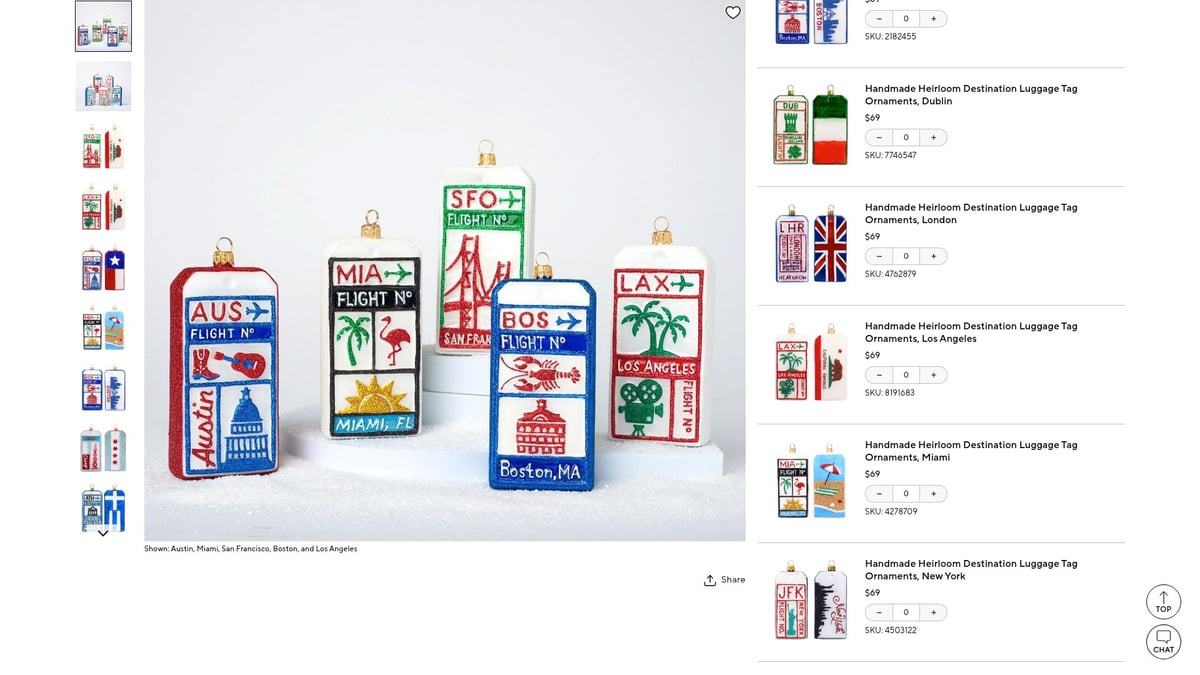 Top 10 Unique Gifts for Travel Lovers in 2026 - Pottery Barn Handmade Heirloom Destination Luggage Tag Ornaments