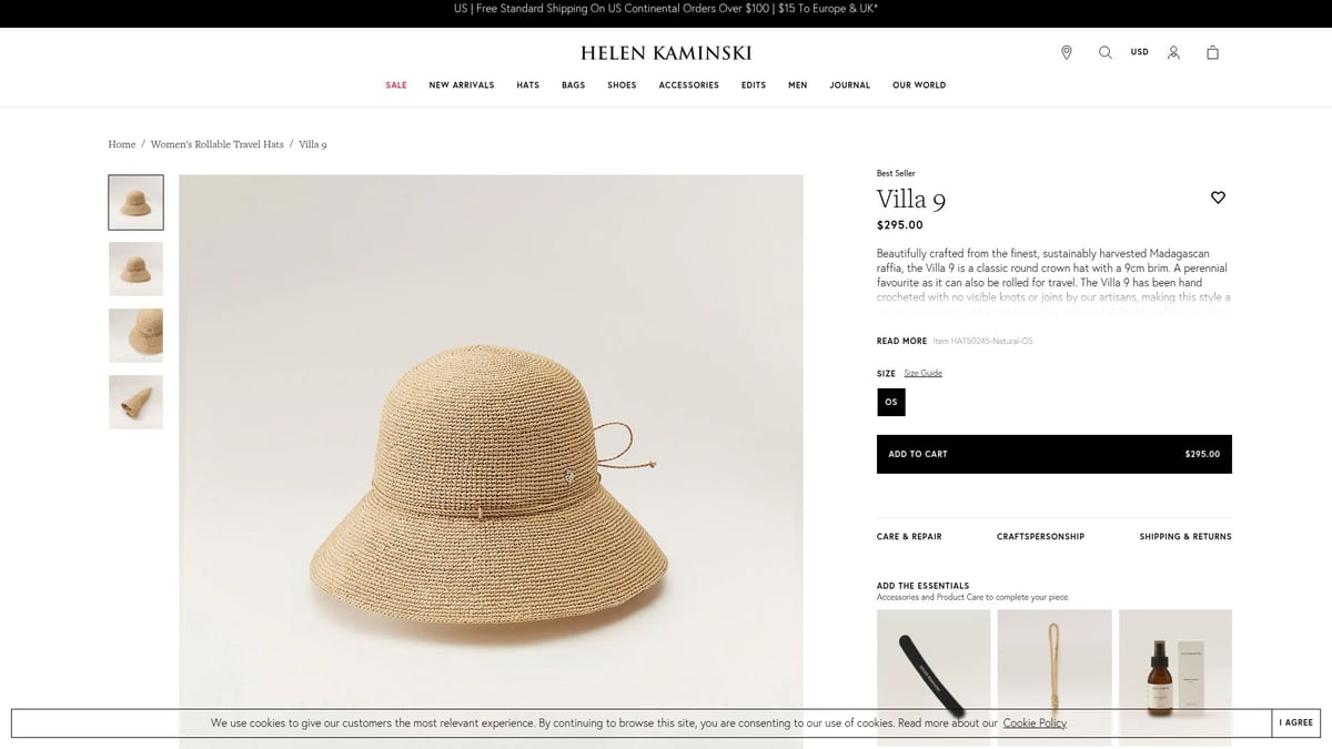 Top 10 Unique Gifts for Travel Lovers in 2026 - Helen Kaminski Villa 9 Rollable Raffia Hat