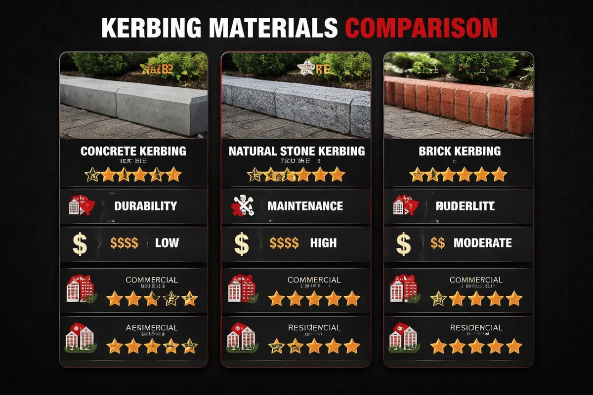 Material comparison for kerbing