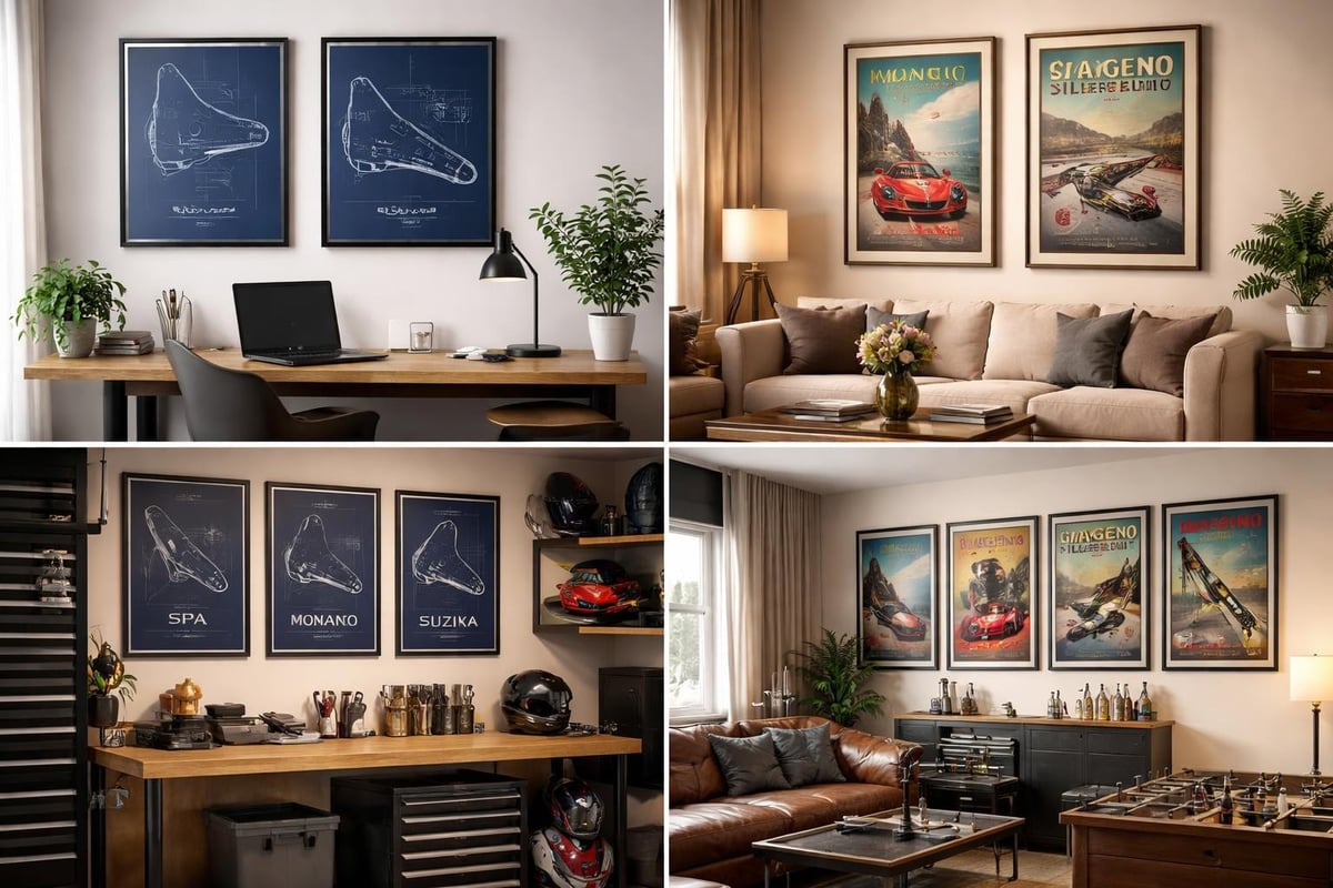 F1 posters in interior settings