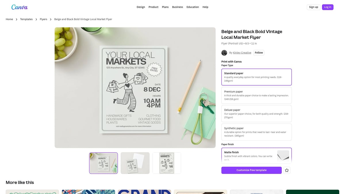 8 Idées De Template Shopping Incontournables Pour 2026 - Beige and Black Bold Vintage Local Market Flyer – Canva