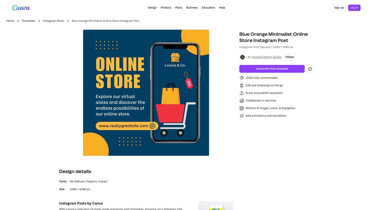 8 Idées De Template Shopping Incontournables Pour 2026 - Blue Orange Minimalist Online Store Instagram Post – Canva