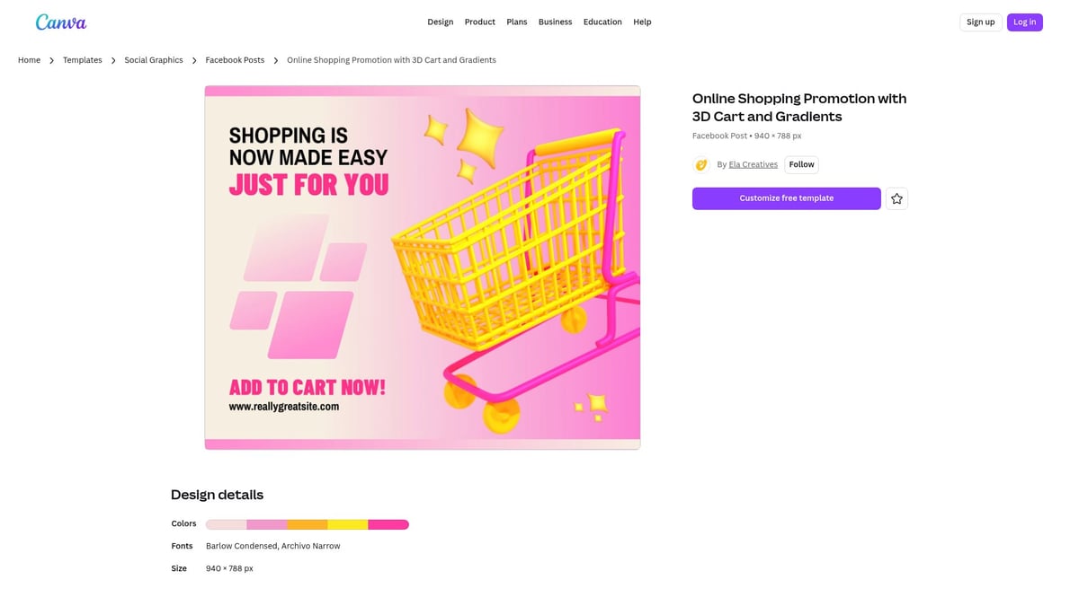 8 Idées De Template Shopping Incontournables Pour 2026 - Online Shopping Promotion with 3D Cart and Gradients – Canva