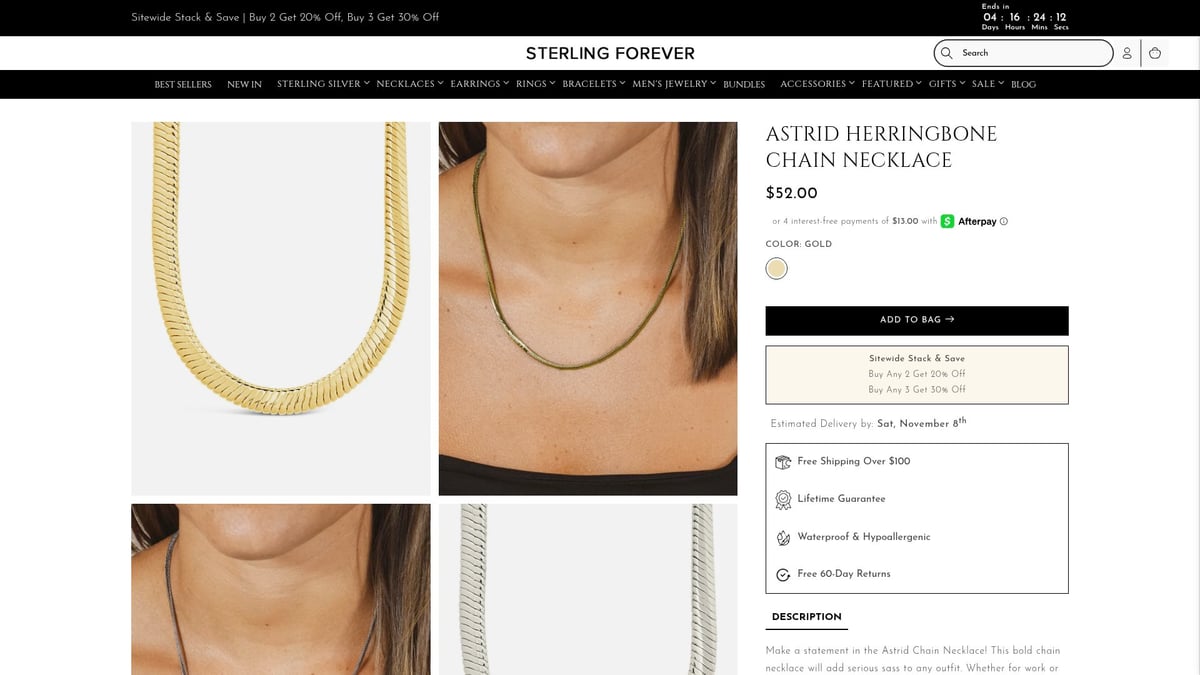 7 Best Necklace in Sterling Silver Designs for 2025 - Astrid Herringbone Chain Necklace – Sterling Forever ($52.00)