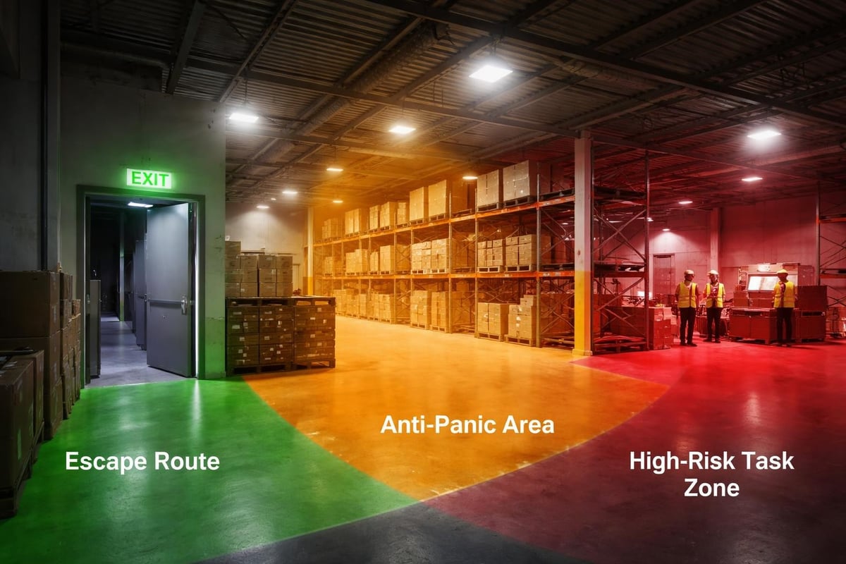 Emergency lighting coverage zones