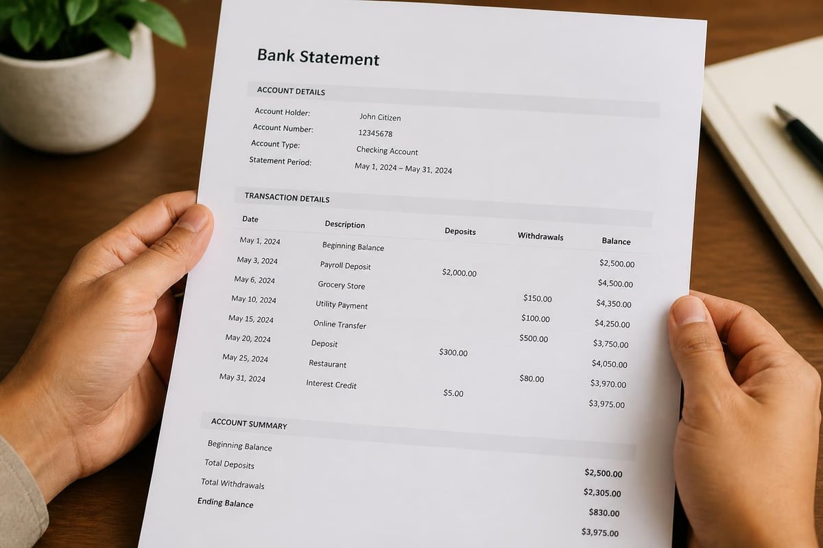 Bank statement components breakdown
