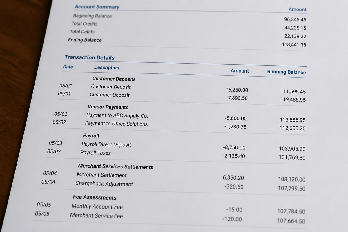 Business transaction categories