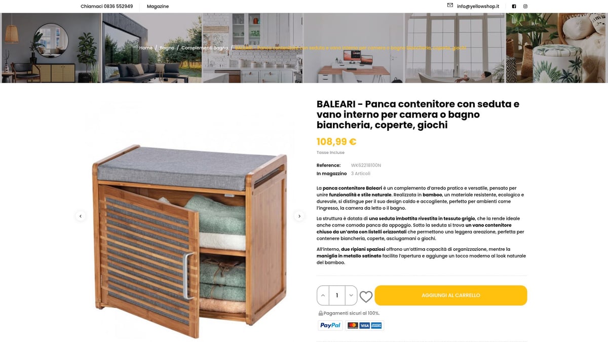 7 Complementi Bagno Must-Have Per Un Ambiente Moderno 2026 - BALEARI - Panca contenitore con seduta e vano interno