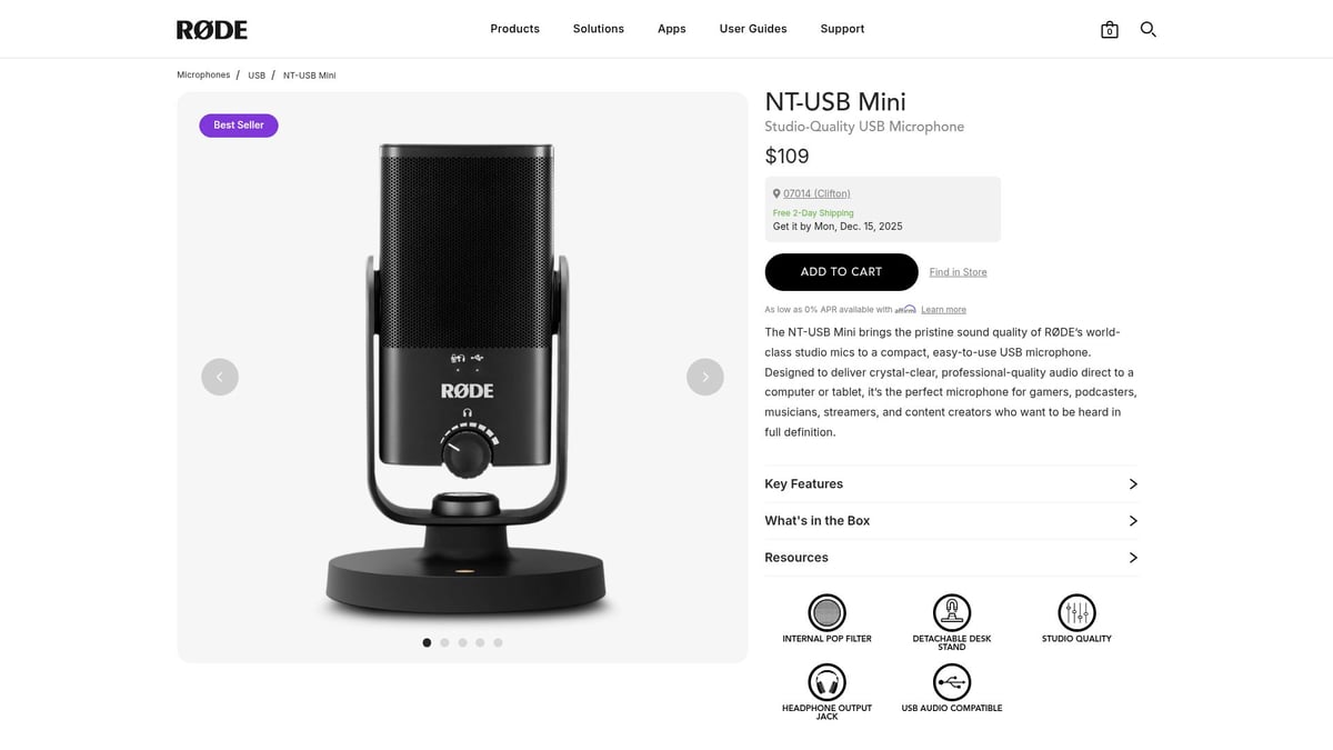 7 Essential Basic Podcast Equipment Picks for 2026 Beginners - 6. Rode NT-USB Mini Microphone