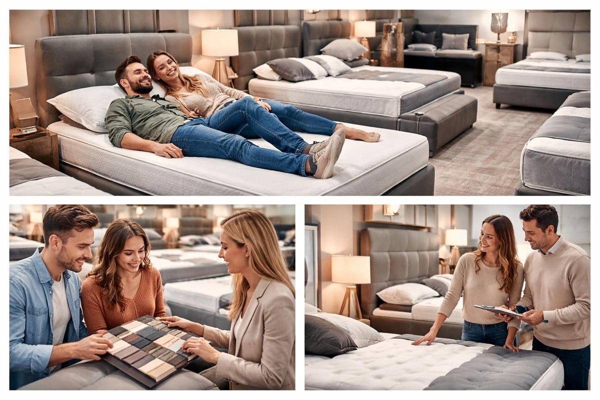 Customer exploring bed shop showroom