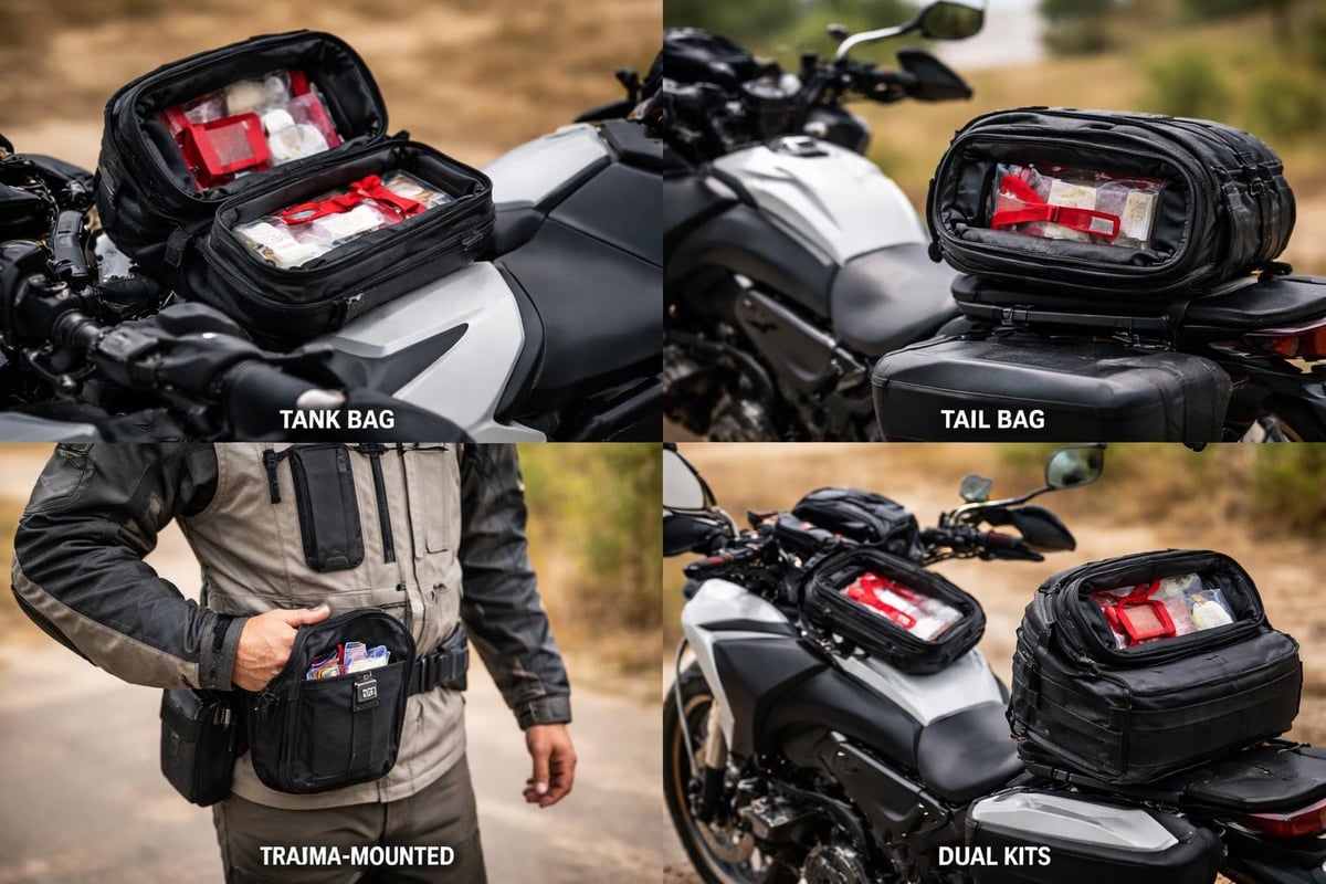 Motorcycle trauma kit mounting options