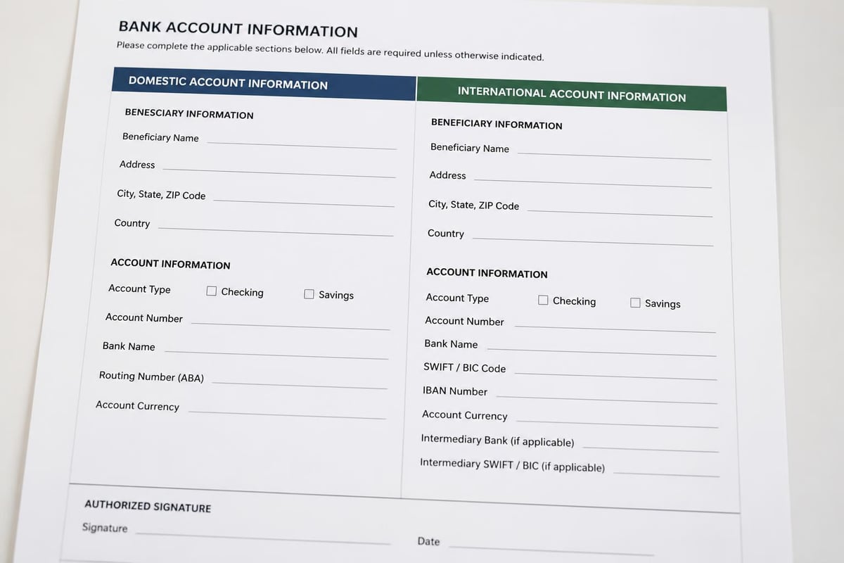 Business bank details template