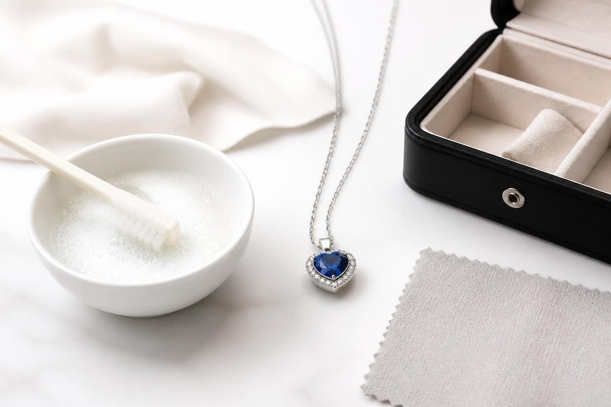Blue heart necklace care routine