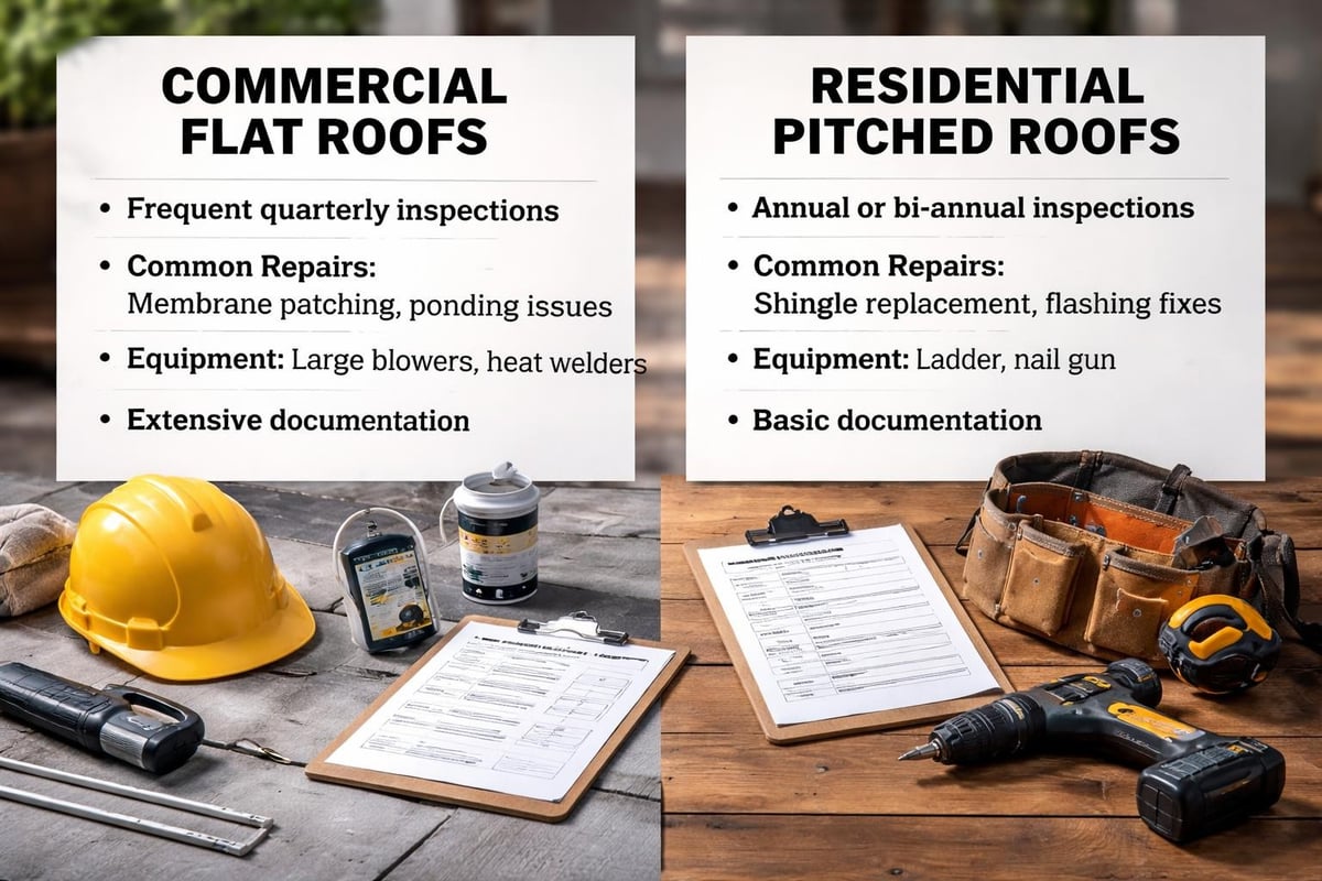 Commercial and residential roof maintenance differences