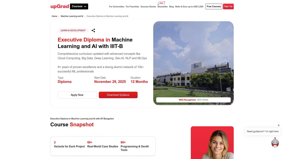 7 Essential AI ML Course With Placement Options for 2025 - UpGrad: Advanced Certificate in Machine Learning & AI