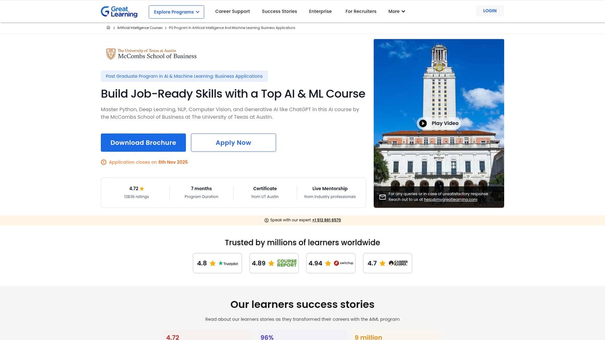 7 Essential AI ML Course With Placement Options for 2025 - Great Learning: PG Program in Artificial Intelligence & Machine Learning