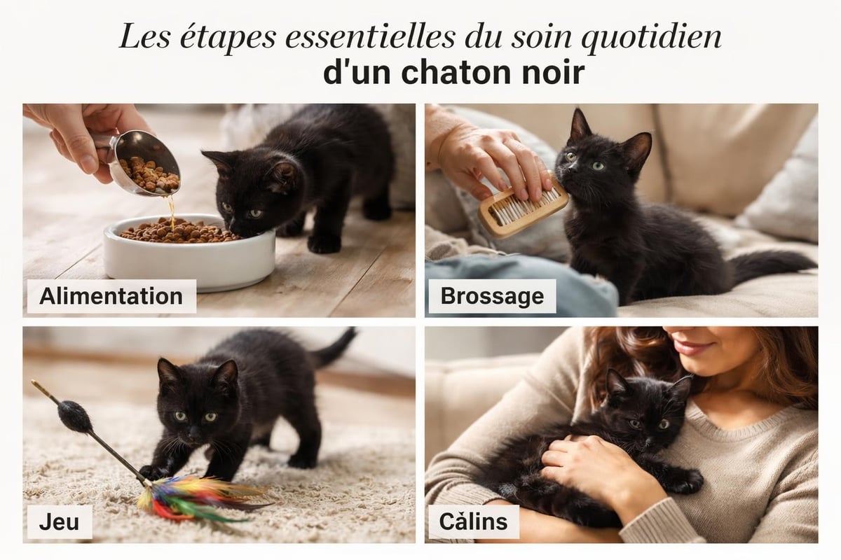 Pawtounes - Un Chaton Noir : Guide Complet pour l'Adopter en 2026 - Routine de soins quotidiens du chaton noir