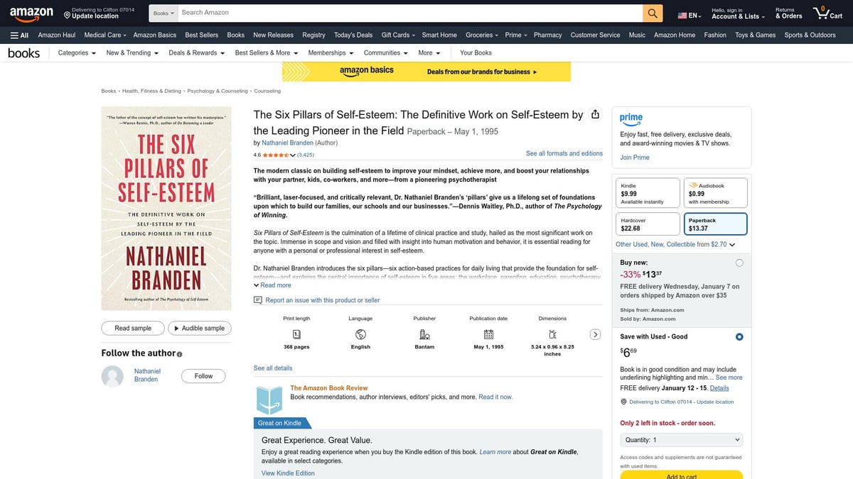 Top 7 Self Confidence Books to Boost Your Mindset in 2026 - The Six Pillars of Self-Esteem by Nathaniel Branden