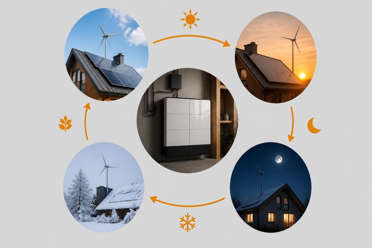 Hybrid wind, solar and battery system