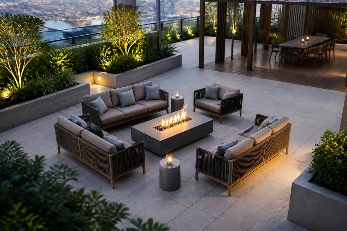 Fire pit lounge arrangement
