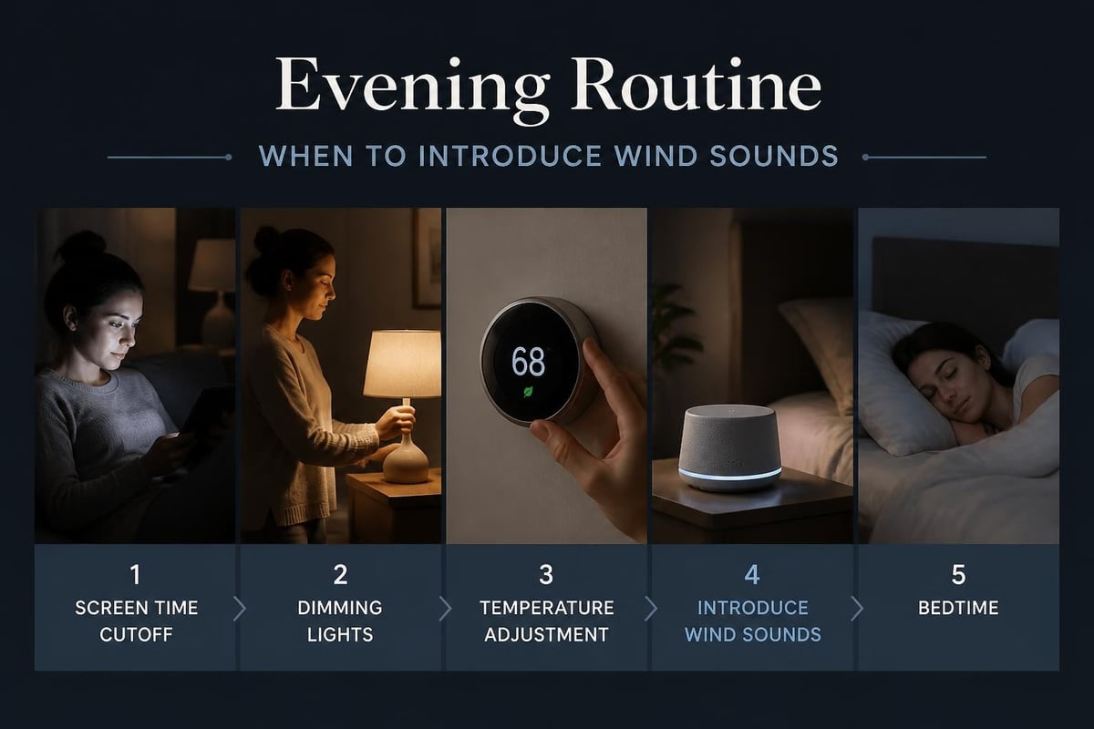 Sleep routine timeline with wind sounds