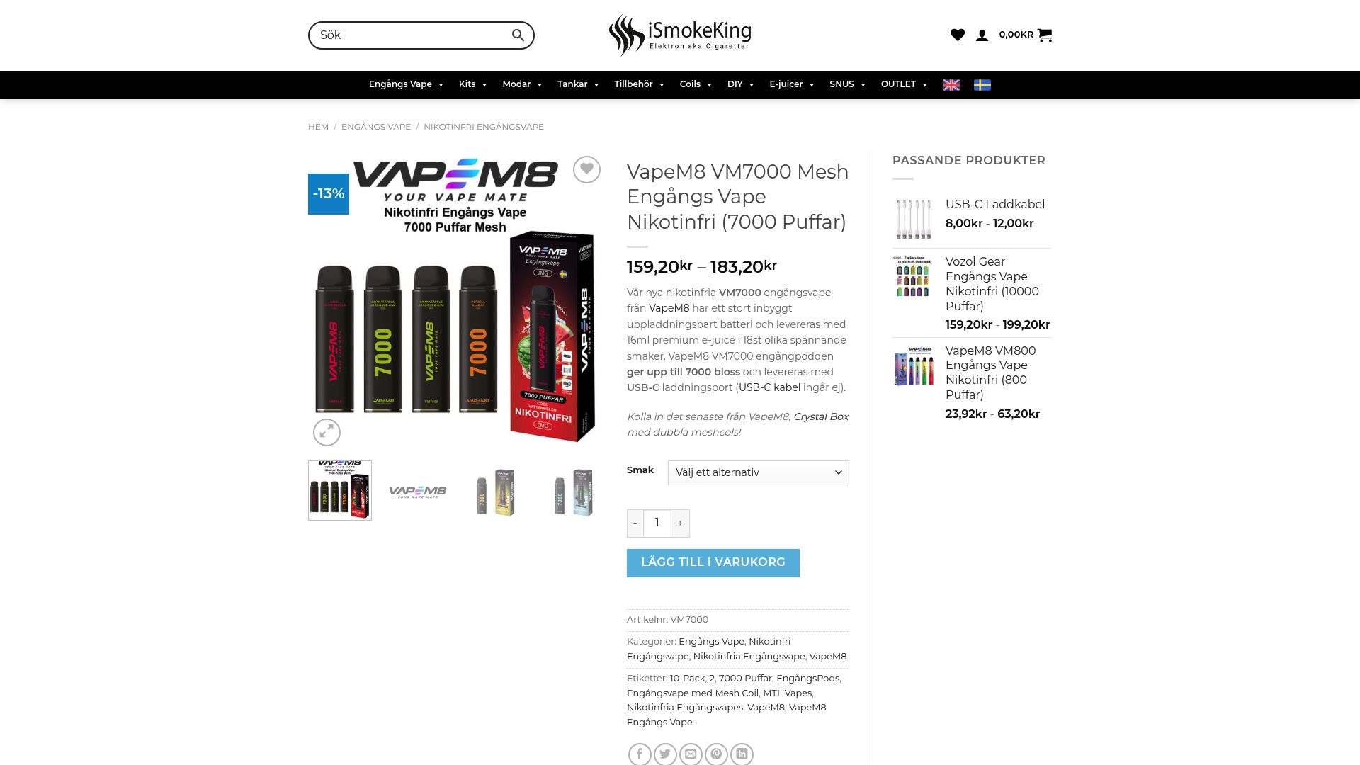 7 Bästa Puff Sverige Alternativen 2025 - VapeM8 VM7000 Mesh Engångs Vape Nikotinfri (7000 Puffar)