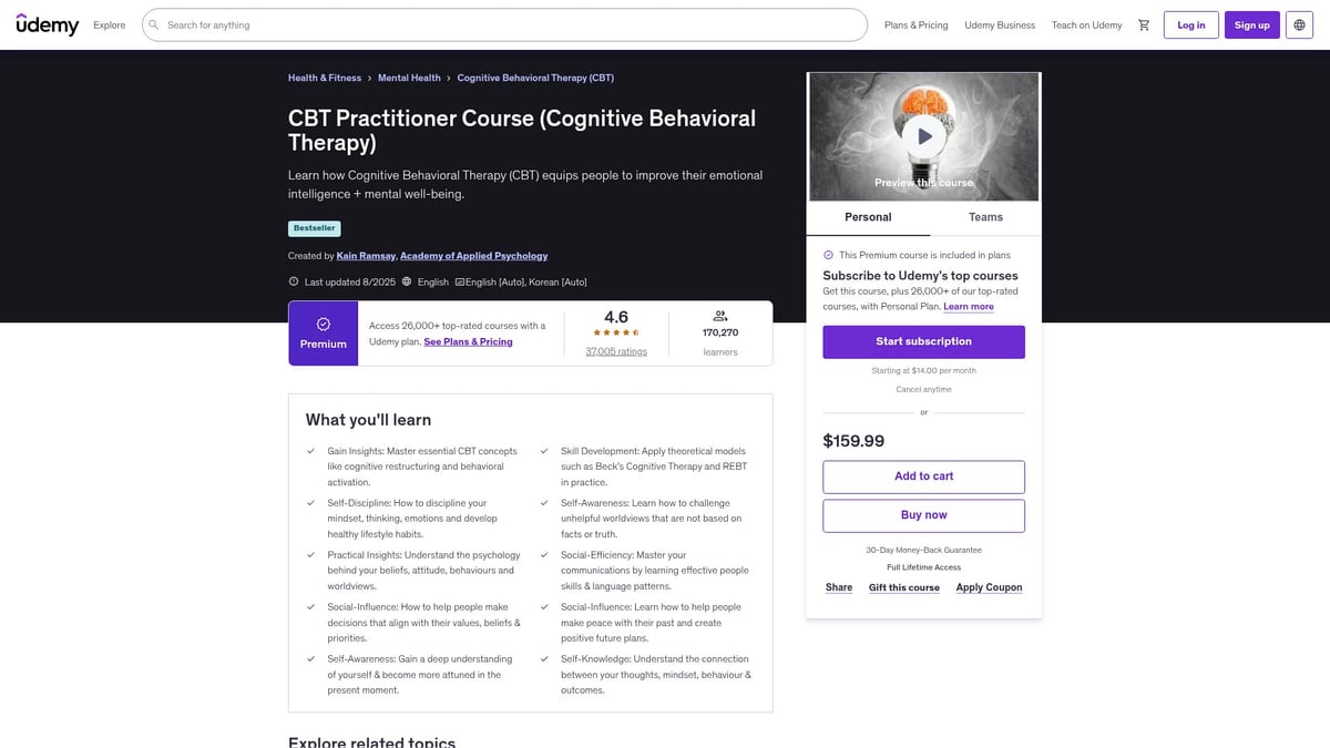 7 Top Mental Health Courses to Boost Your Wellbeing in 2026 - CBT Practitioner Course (Cognitive Behavioral Therapy) – Udemy