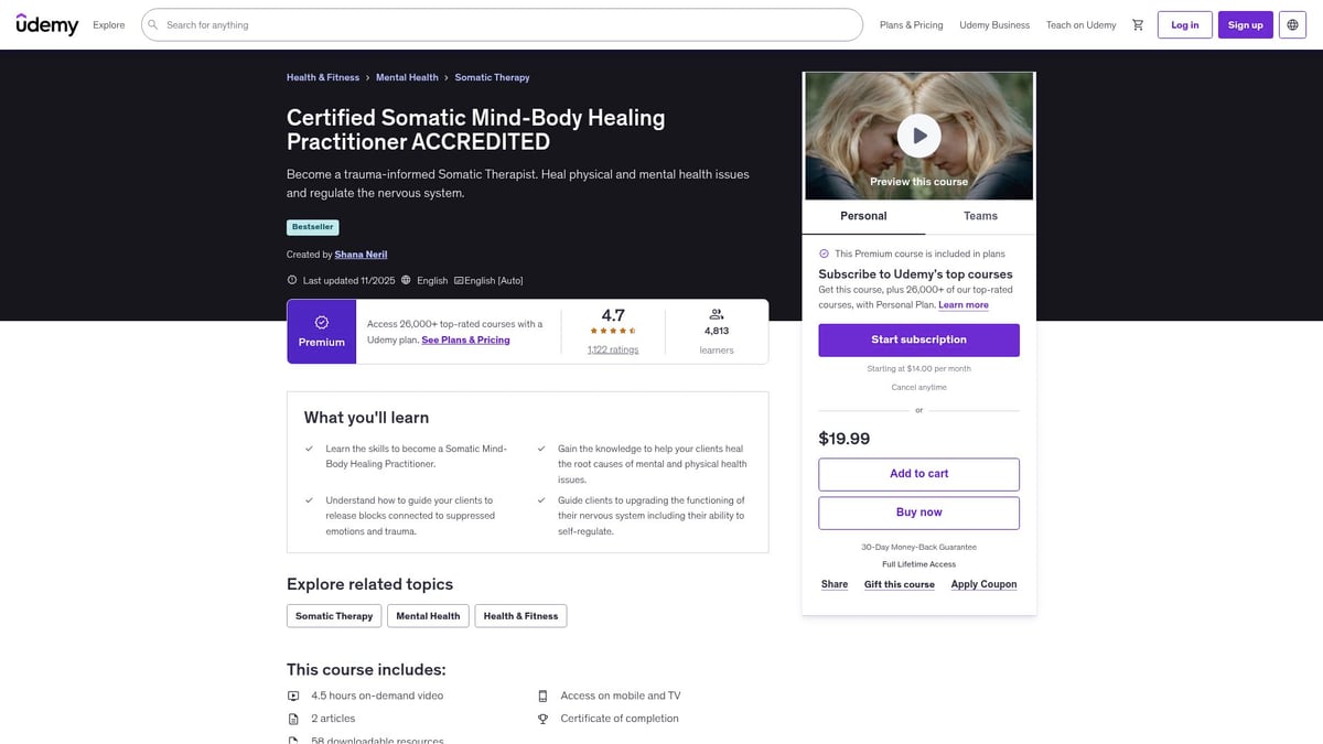 7 Top Mental Health Courses to Boost Your Wellbeing in 2026 - Certified Somatic Mind-Body Healing Practitioner – Udemy