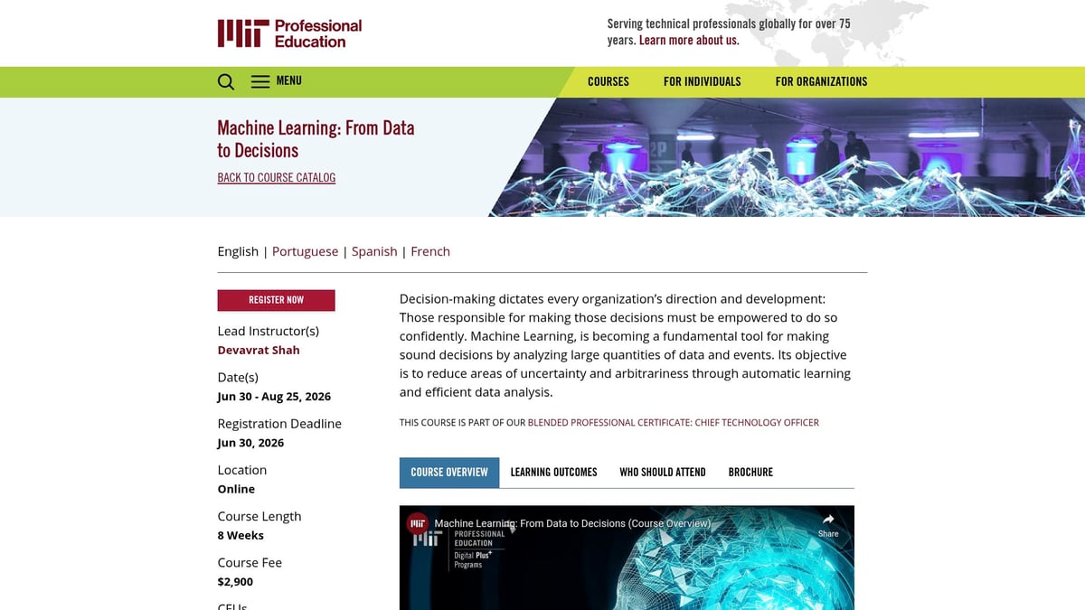 Top 8 Picks for the Best Course in Machine Learning 2026 - Machine Learning: From Data to Decisions — MIT