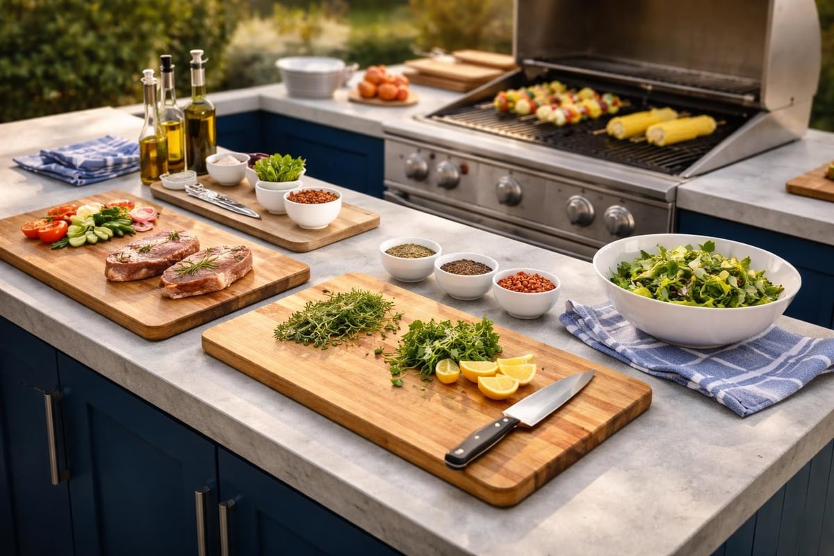 Outdoor kitchen food preparation workflow