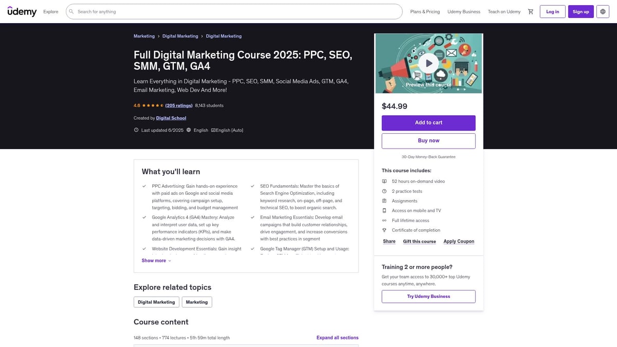 7 Best Udemy Digital Marketing Courses to Take in 2026 - Full Digital Marketing Course 2025: PPC, SEO, SMM, GTM, GA4