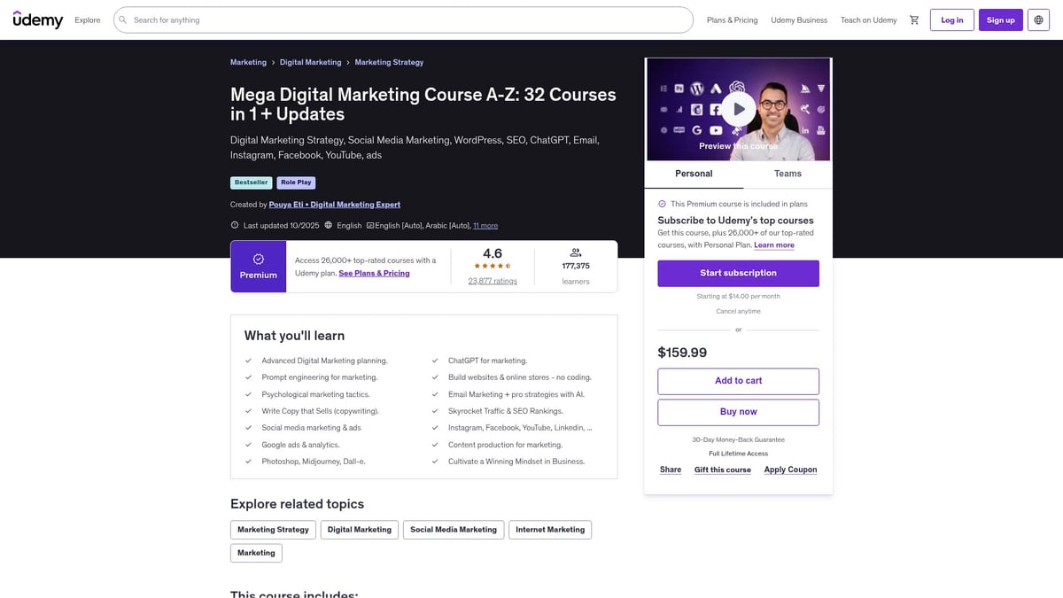 7 Best Udemy Digital Marketing Courses to Take in 2026 - Mega Digital Marketing Course A-Z: 32 Courses in 1 + Updates