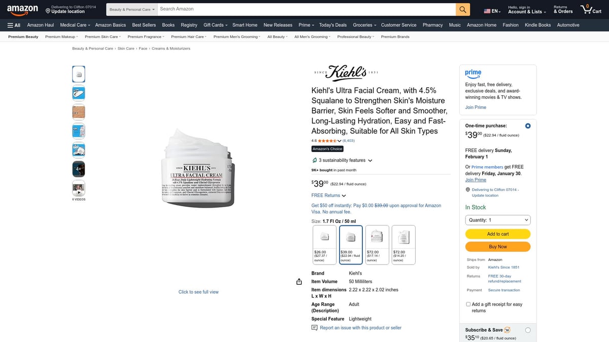 Top 10 Moisturizers Incontournables À Découvrir En 2026 - Kiehl's Ultra Facial Cream