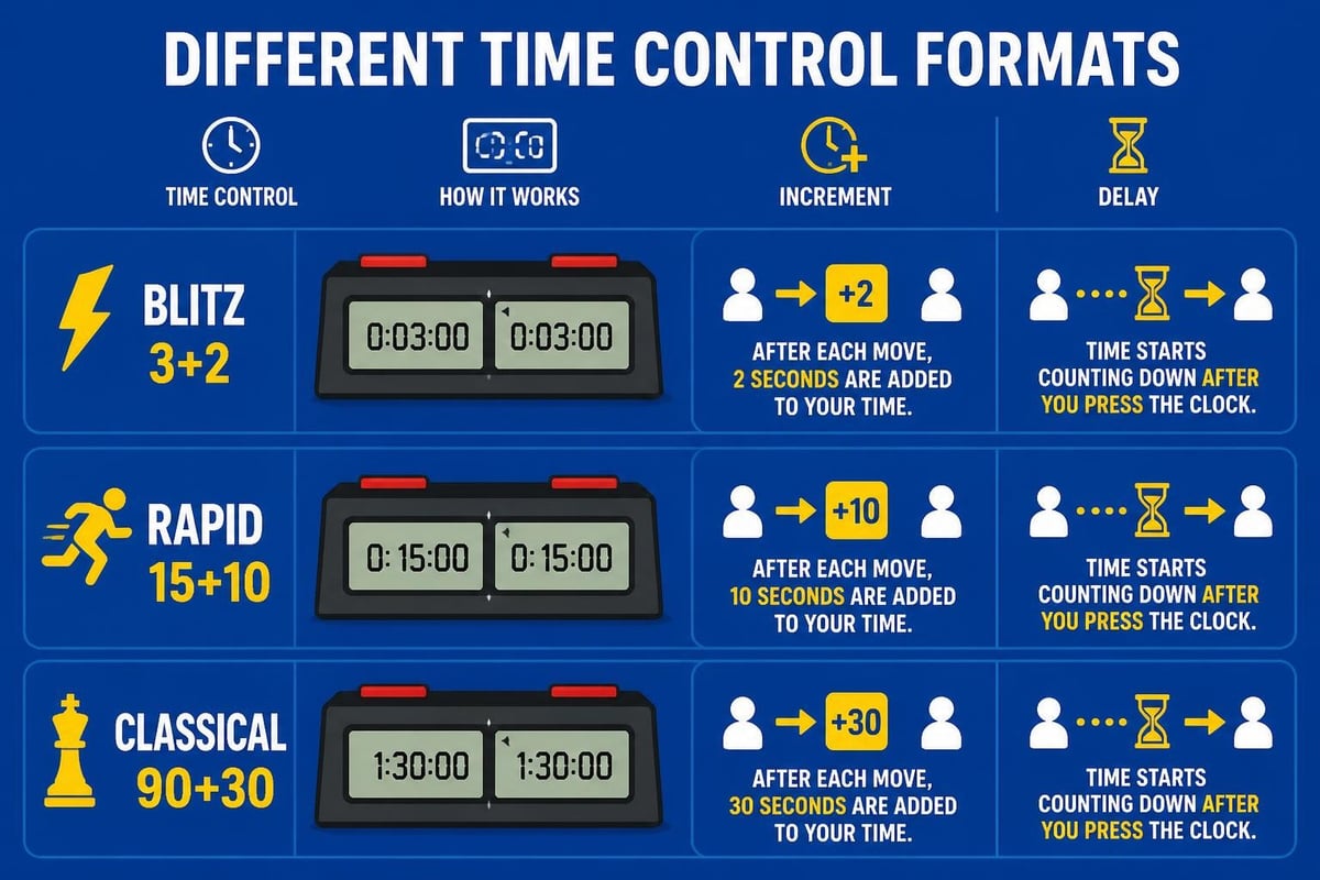 Chess clock time control settings