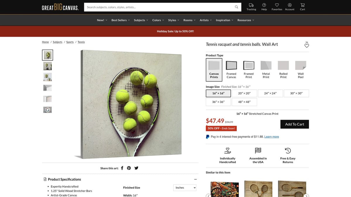 8 Inspiring Tennis Art Ideas to Elevate Your Space in 2025 - Tennis Racquet and Tennis Balls Photography (Great Big Canvas)