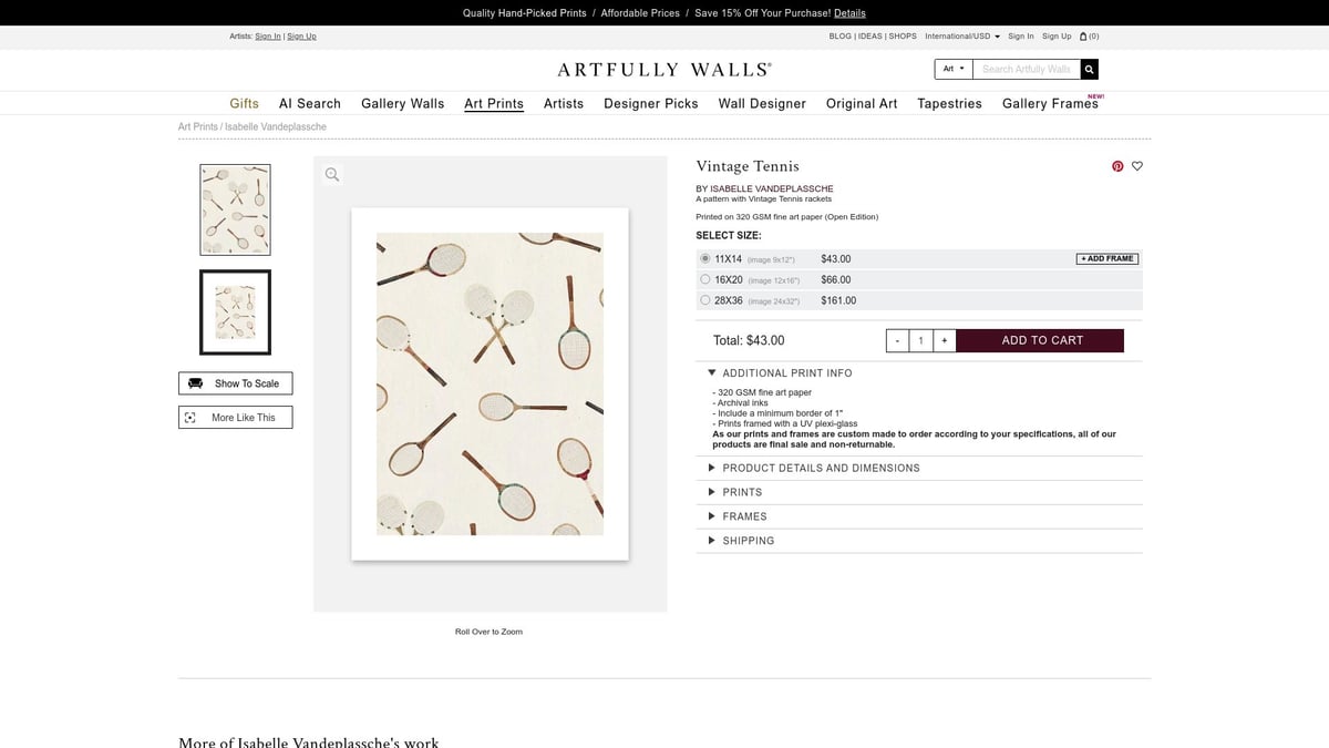 8 Inspiring Tennis Art Ideas to Elevate Your Space in 2025 - Vintage Tennis by Isabelle Vandeplassche (Artfully Walls)