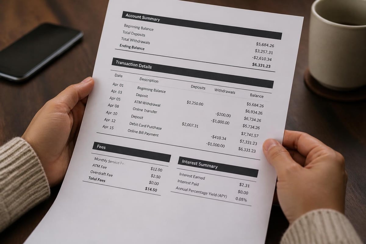 US Bank statement sections