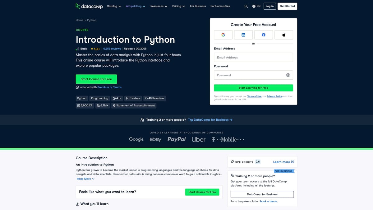 7 Best Python Artificial Intelligence Course Picks for 2026 - DataCamp: Introduction to Python for Data Science