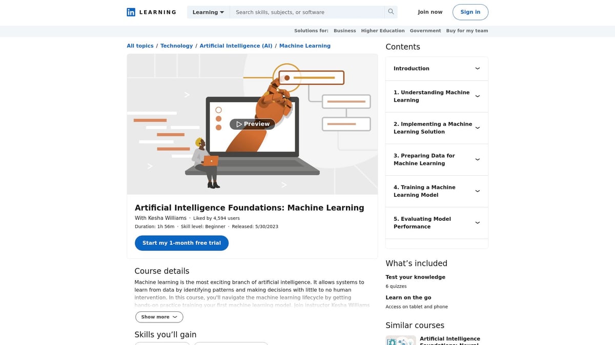 7 Best Python Artificial Intelligence Course Picks for 2026 - LinkedIn Learning: Artificial Intelligence Foundations: Machine Learning with Python
