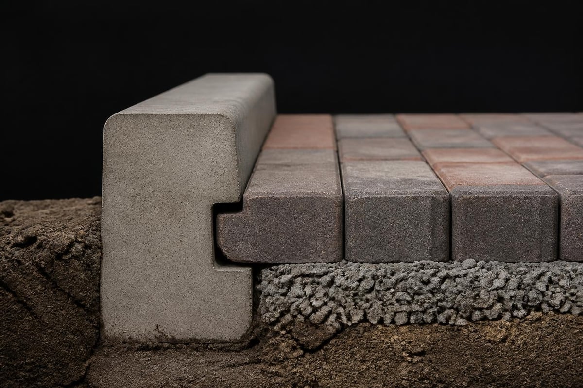 Keykerb edge restraint preventing block paving movement
