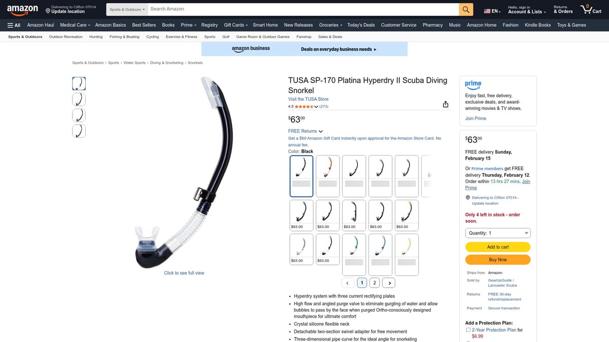 7 Best Tusa Snorkel Picks for Underwater Adventures 2026 - TUSA SP-170 Platina Hyperdry II Scuba Diving Snorkel