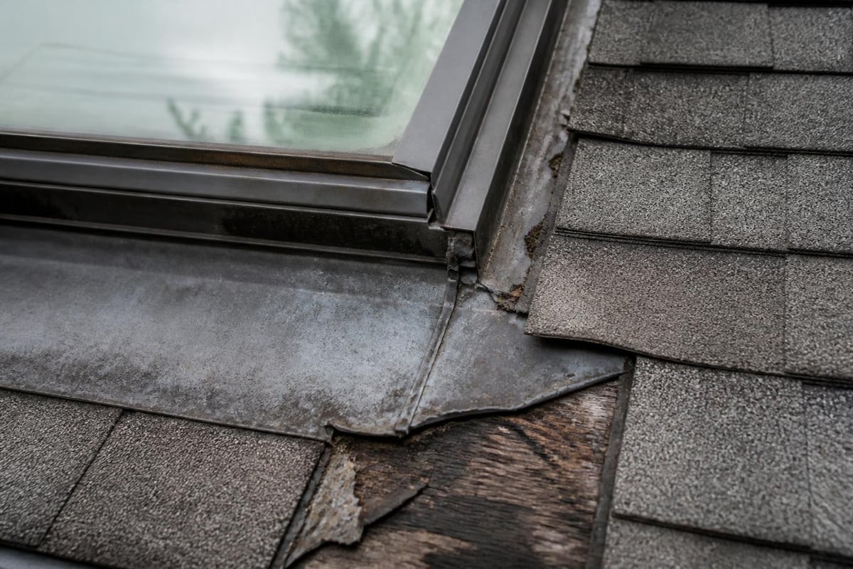 Failed skylight flashing and seal breakdown