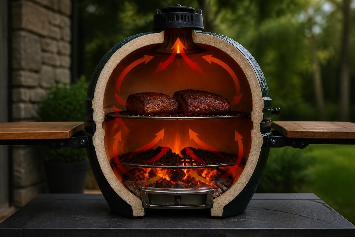 Kamado BBQ ceramic construction and airflow